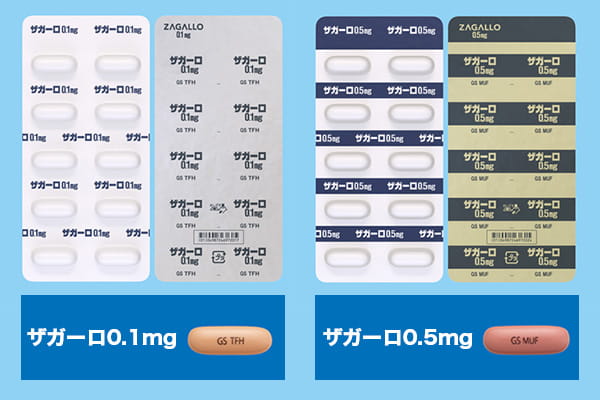 ザガーロカプセル0.1mgと0.5mgの製剤写真